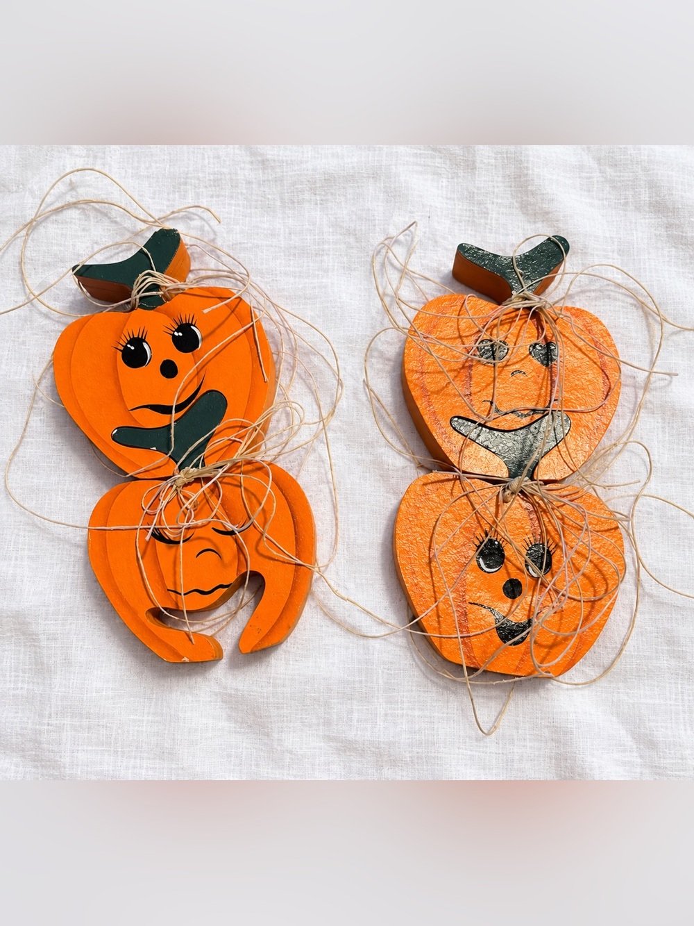 Vintage Wooden Pumpkin Hanging Decorations Set of 2 – 9” Fall Halloween Decor